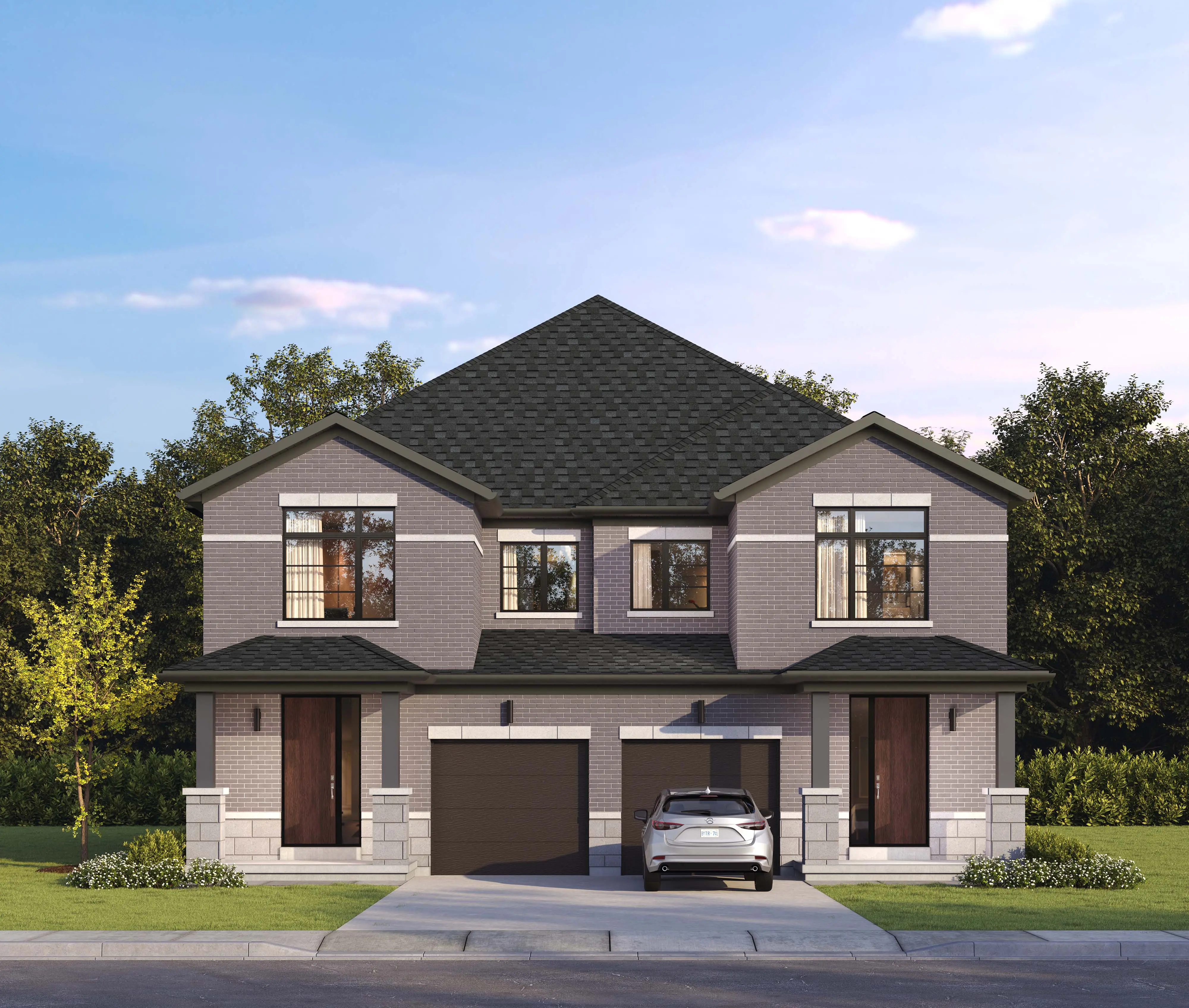 Hawthorn model elevation — 25' Freehold Semi-Detached, Wildfield Village